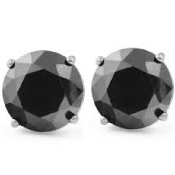 8mm 2 ct Each Round-Cut Black Diamond Earrings - Picture 4 of 16